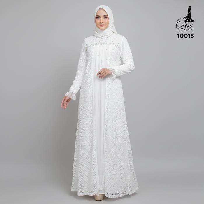 GAMIS OZIAS BROKAT 10015 LD 105 120 I Gamis Kondangan Wanita I Gamis Fashion Muslimah - Putih, LD 10