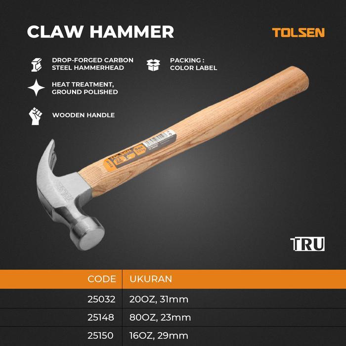 PALU KAMBING Gagang Kayu 16OZ, 20OZ, 80OZ CLAW HAMMER WOODEN HANDLE TOLSEN