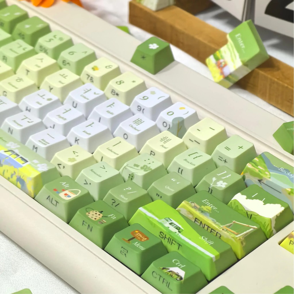 Cherry Profile Korean Keycap Dreamy Light Purple Side Engraved Translucent PBT Hangul Keycaps for