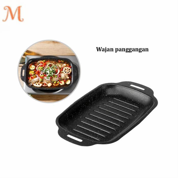 Wajan Panggangan Panjang Portabel Grill Pan Korea Datar BBQ Anti Lengket Tahan Panas / Panci