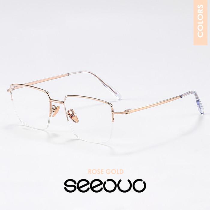 Seeouo Kacamata Design Kotak Style Half Rim Simple Titanium Frame High Quality Lentur Fashion Glasse