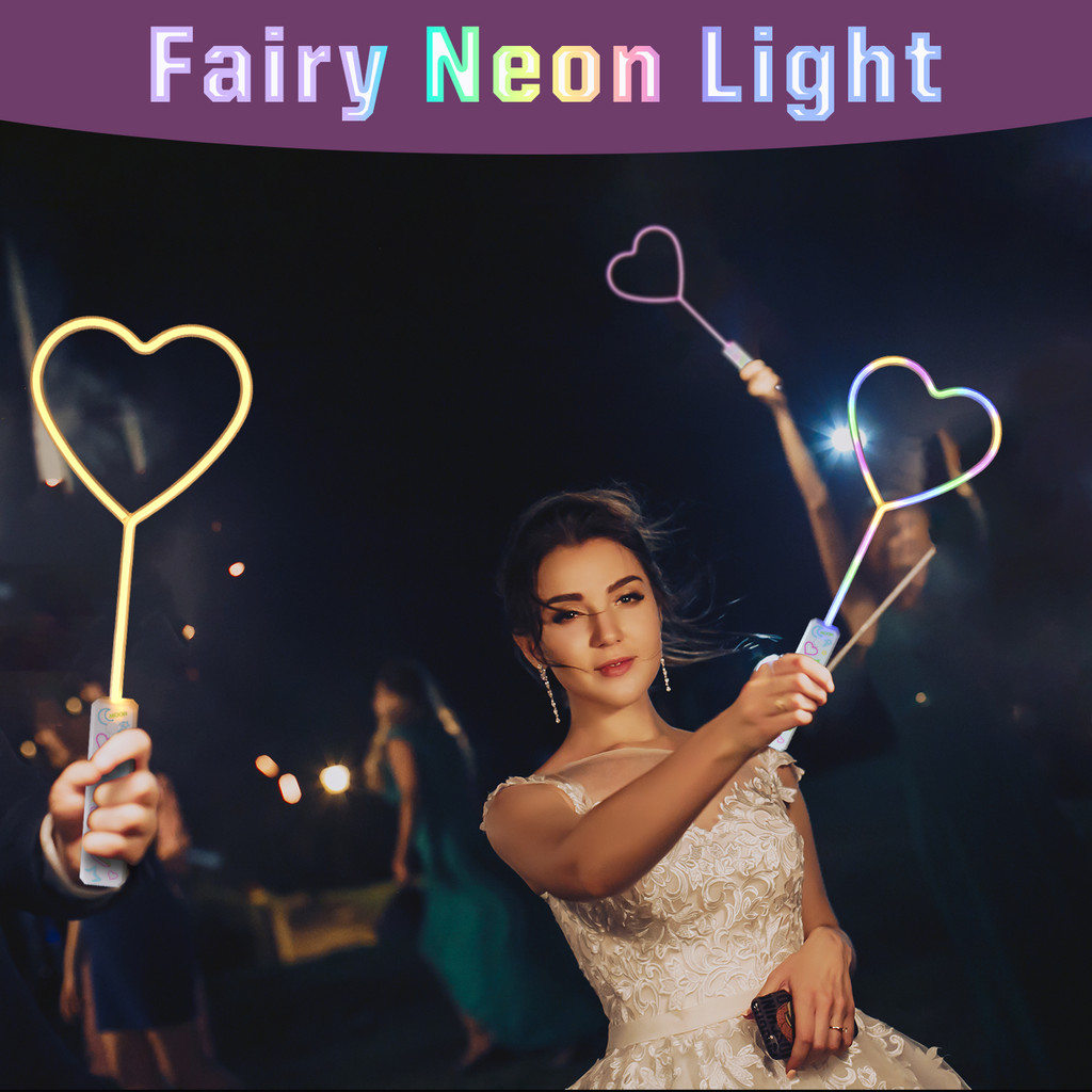 LED Neon Party Lights Flashing Batons Cheering Heart-shaped Glow Stick Neon Signs Night Light