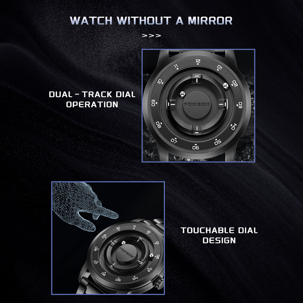 New Original FOXOBOX Brand Luxury Scrolling Pointer Magnetic Force Quartz Wristwatch Military Sports