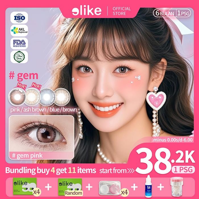 Pilihan- [Beli 4Psg Dapat 11]Elike Softlens Gem Series Ash Brown/Pink/Brown/Blue Normal 14.0Mm