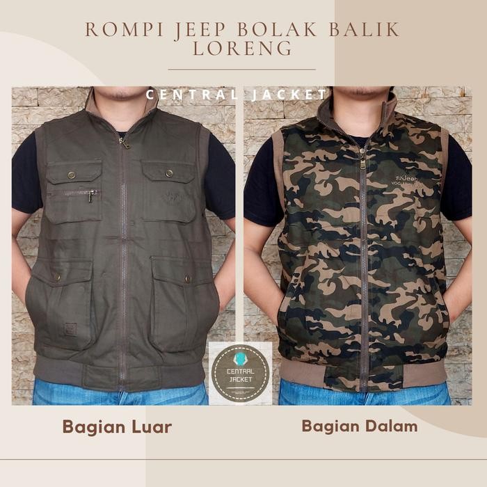 Pilihan- Rompi Jeep Bolak Balik Loreng - Jaket Rompi Outdoor - Rompi Pria
