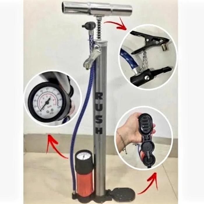 Terbaik Pompa Angin Udara Model Tabung Meteran/ Pompa Ban Motor Mobil Sepeda 100% Ori