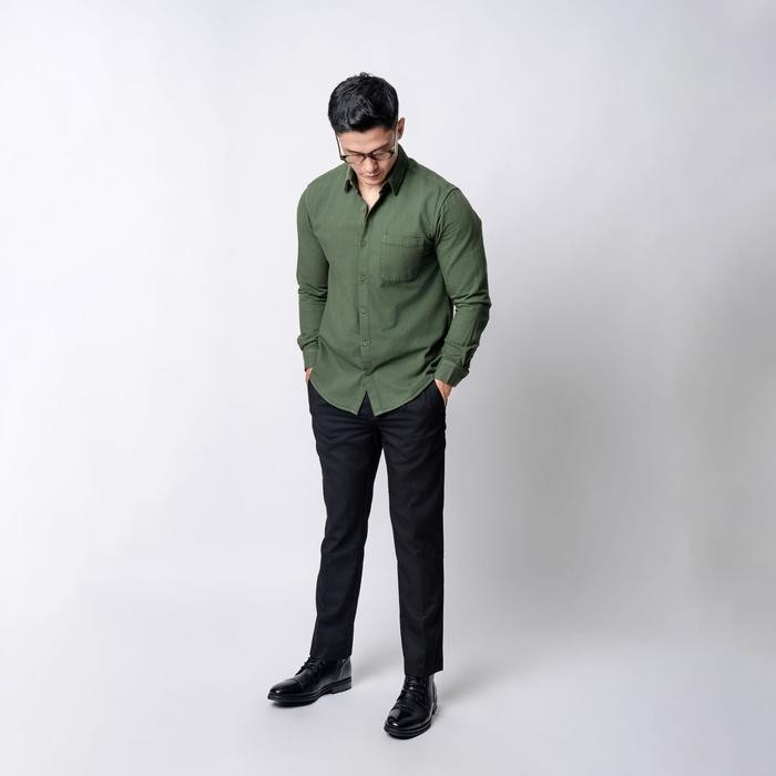 Vengoz Kemeja Jeans Pria - Mens Washed Denim Shirt Ls Army