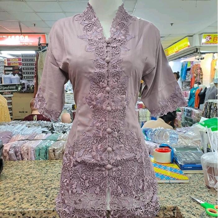 Atasan Kebaya Encim Bordir Polos Lengan Pendek Seragam Wanita