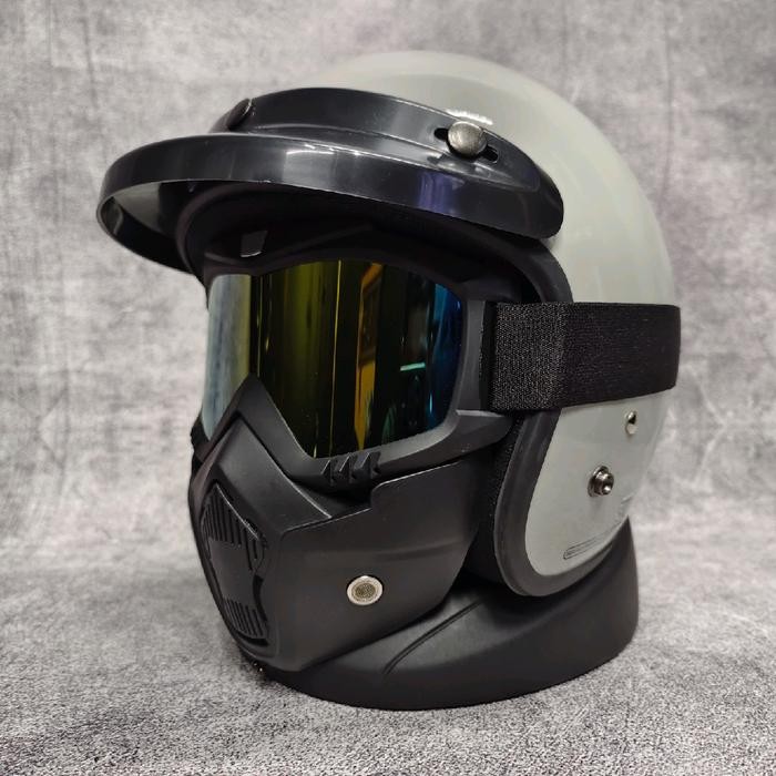 Helm Bogo Retro Gogle Mask Topeng Terbaru Helm Cewek Keren Helm Cowok Motor Motorcycle Pasti Ori