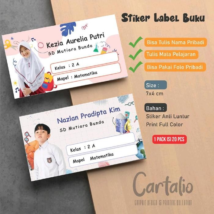

New Sticker Label Buku Pelajaran Sekolah custom, bisa pakai foto pribadi langsung tulis nama dan