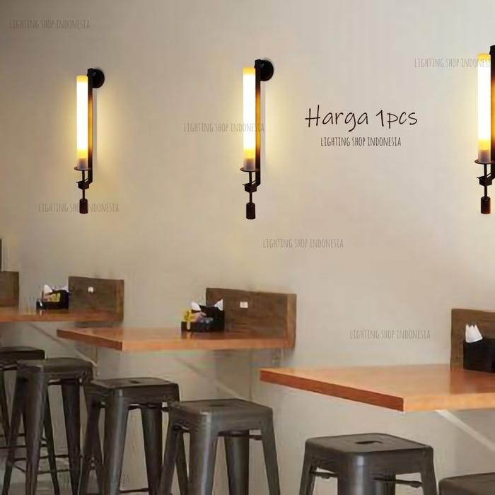 Lampu dinding kaca panjang gold hitam minimalis dekor cafe hias 2lampu