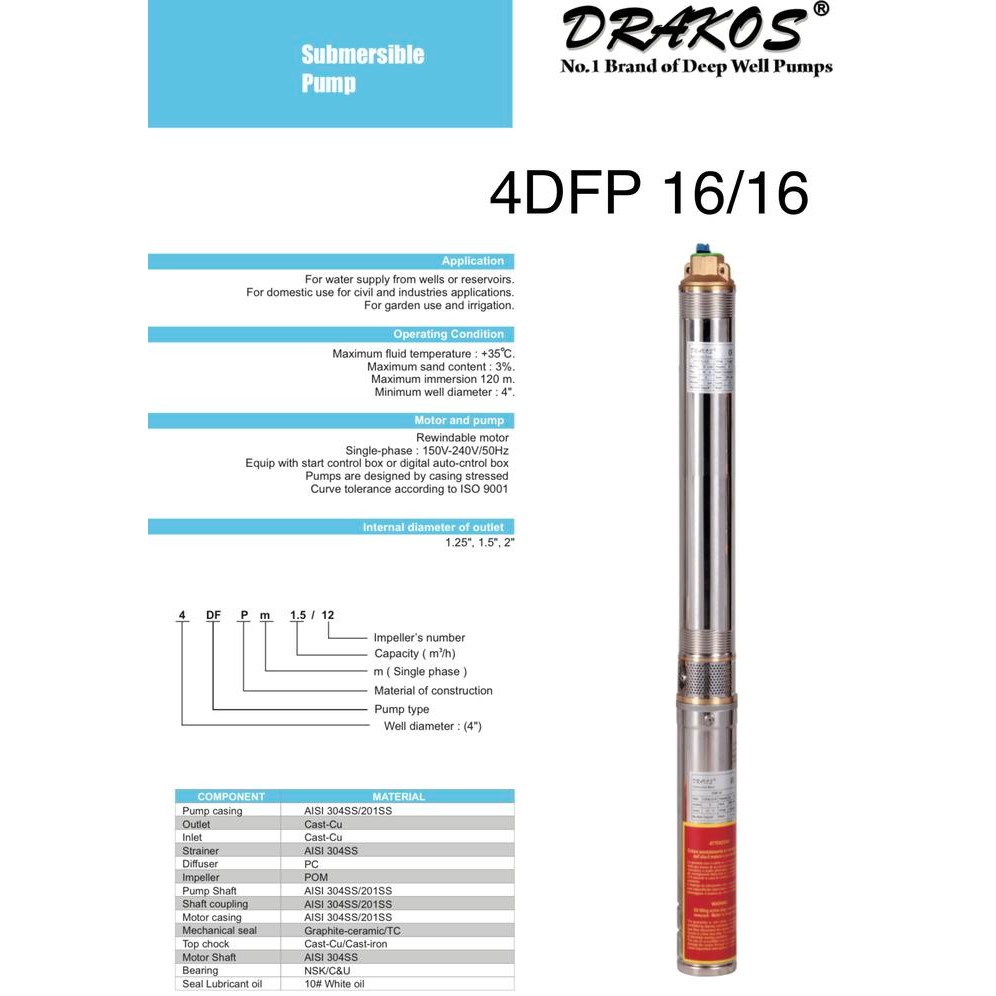 paling diminati] DRAKOS 4DFP 16/16 5,5 hp 3 phase output 2 inch submersible pump