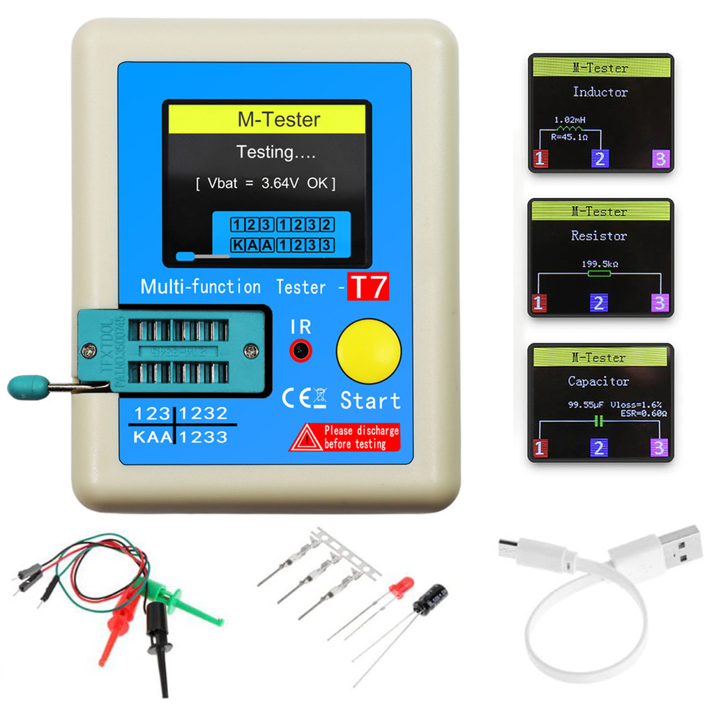 Terbaik T7 Transistor Tester Diode Triode Capacitance Meter LCR ESR Meter for Measure Triode Diode R