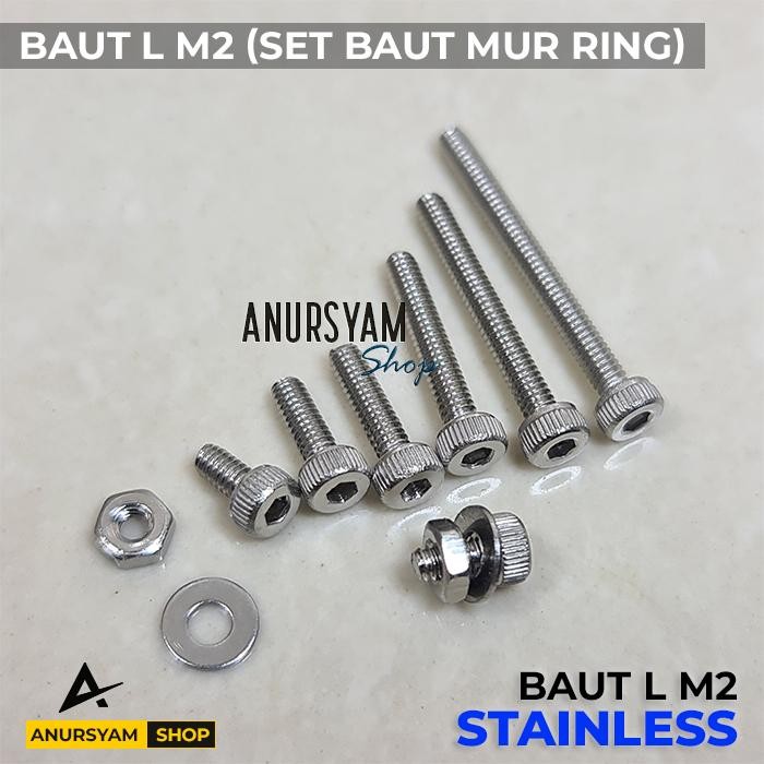 KUALITAS Baut L M2 + Mur + Ring Set Stainless / Baut L Stainless / Baut M2 Set