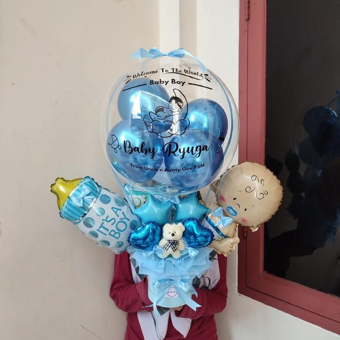 mhho- Buket Balon Foil Baby Born Bouquet Baby Boy Baby Girl Kado Lahiran