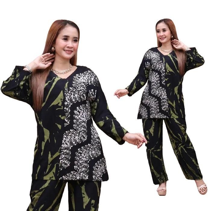 SETELAN BATIK DEWASA WANITA ONE SET KEKINIAN TRIKA SET ONE SET RAYON BAJU BATIK Atasan Bunga Celana