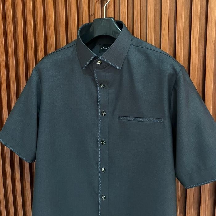 Kemeja Pria Premium, Kemeja Abu-Abu Zigzag, Kemeja Benang Timbul, Kemeja Formal Promo 