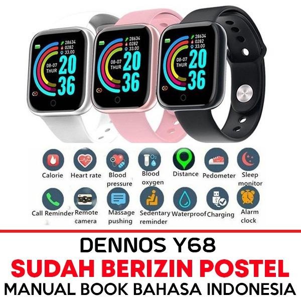 Dennos D20 Smart watch Y68 Tahan Air IP68 Monitor Denyut Jantung