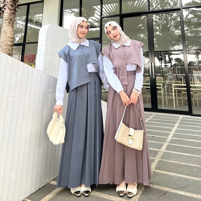 080j- Rereyshop Diana One Set Rok Wanita Bahan Katun Tebal Vest Dan Rok One Set Korea One