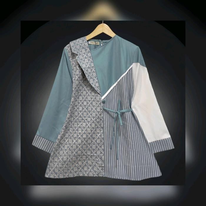 de68- Blus Kombinasi Batik Dan Lurik Semy Blazer Carissa (B25) By Positive Boutique Katun