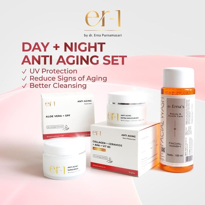 m1nc- Er-1 By Dr. Erna Day Night Cleanser Anti Aging Set 3 Pcs - Paket Skincare Kerutan -
