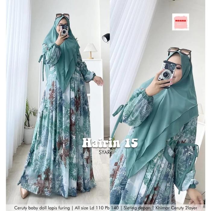 KirimCpT- Hairin 15 Syari'I Gamis Dress Hijab Syari Ceruty Babydoll Wanita Motif Bunga Ada
