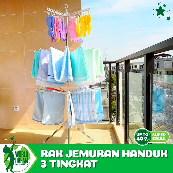 World Dream Jemuran Menara 3 Tingkat Jemuran Baju Bayi 3 Susun Stainless Plastik Pp Rak Jemuran