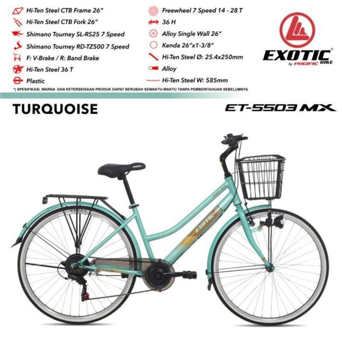 Sepeda Keranjang Dewasa City Bike 26inch EXOTIC 5503 MX 7Speed Shimano - TURQUOISE
