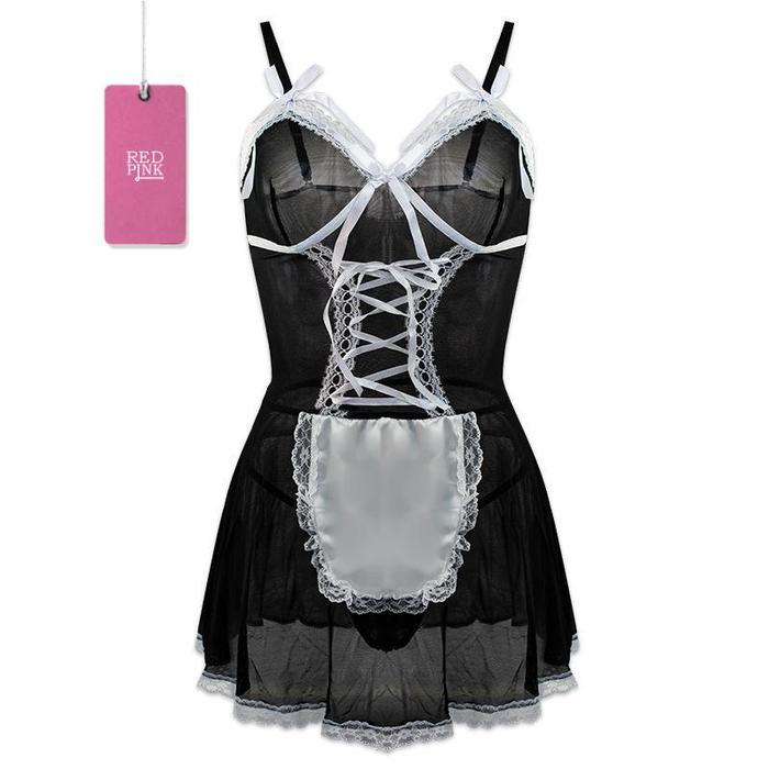 [ Redpink ] Lingerie Cosplay Waiters Pelayan French Maid Cute Sexy Desain Transparan Free Ful Set