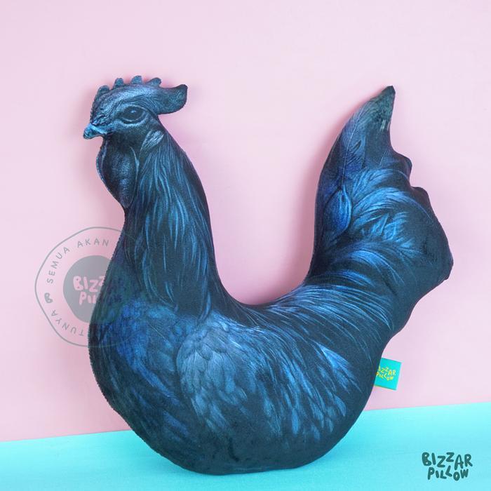 Premium Bizzarpillow Bantal Karakter Ayam Jago Cemani Size M Bz476 Original