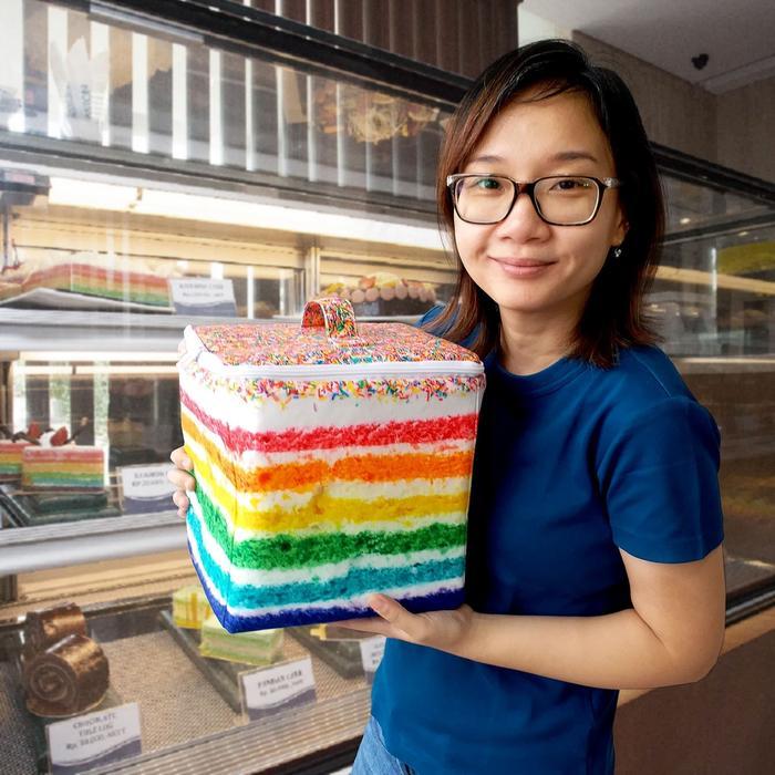 Lunch Box Tas Bekal Shrelo Bentuk Rainbow Cake Kue Pelangi Kado Kocak Kreasi Lokal 22x22x22cm