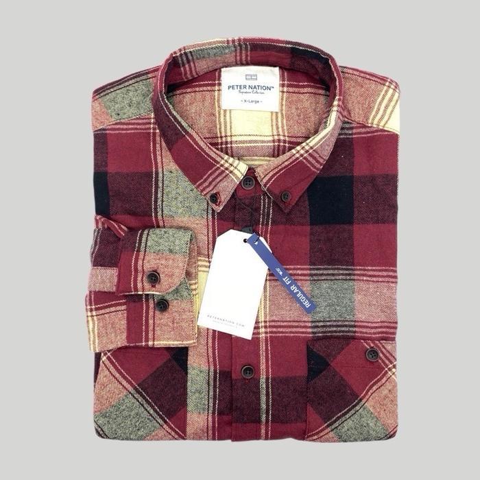 Flanel Wool PETER Kemeja Flanel Wool PETER NATION Basic Kerah High Panjang Regular Fit Pria - Motif,