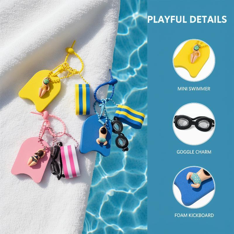 Hot Sale.Cute Swim Themed Keychain With Mini Goggles Kickboard And Swimmer Charms Perfect For Bag