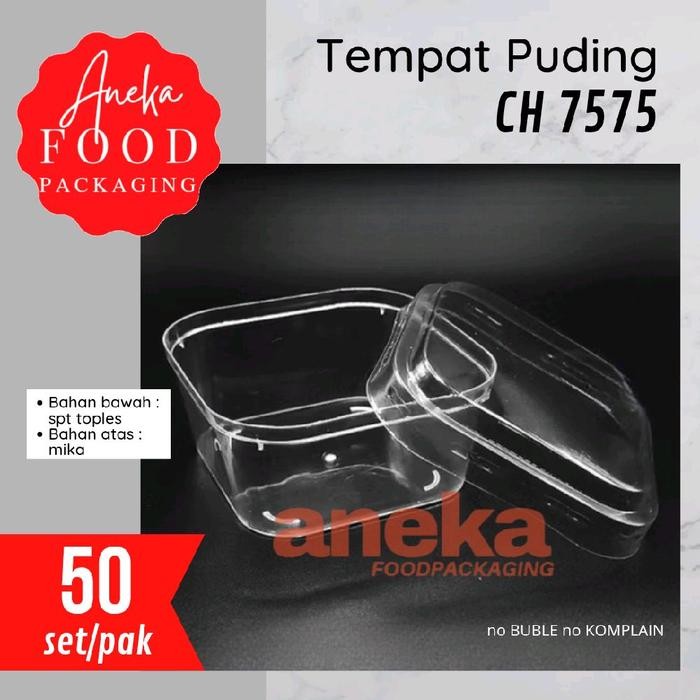 Cds - 50Set- Gelas Puding Ch 7575 Cup Wadah Segi Empat Kecil 120Ml+Tutup Desset Premium