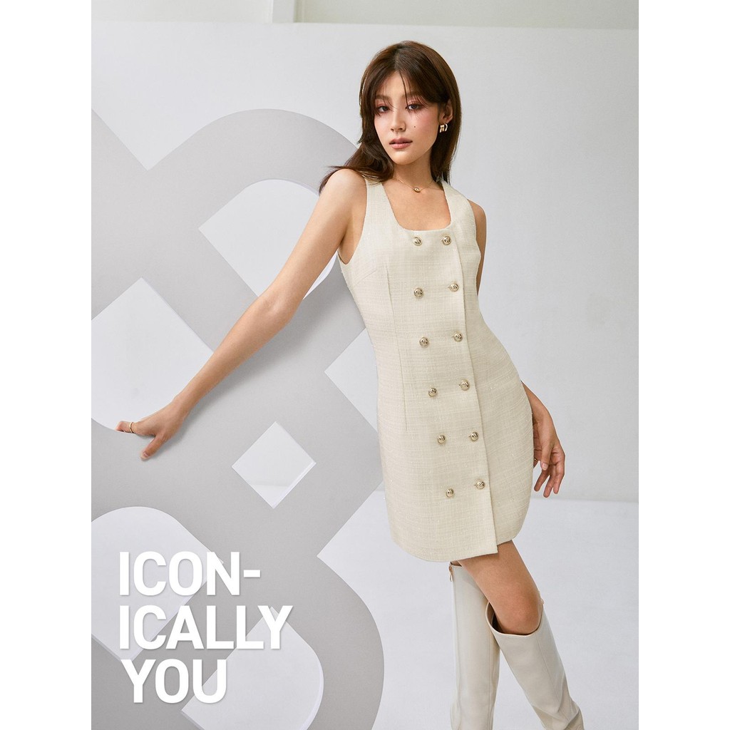 Pomelo. Tweed Mini Dress - Cream