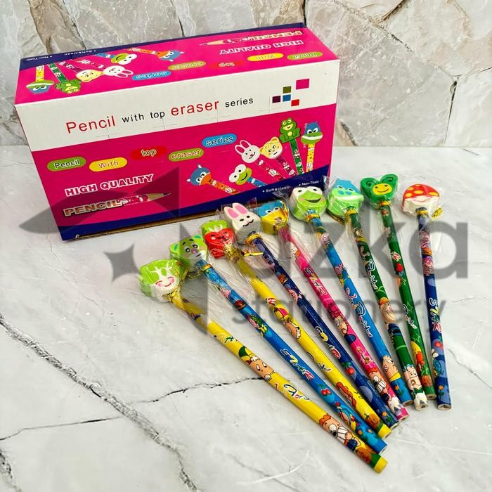 

New Azka Stationery SATU PACK ( 24 PCS ) PENSIL PLUS PENGHAPUS KARAKTER HEWAN LUCU