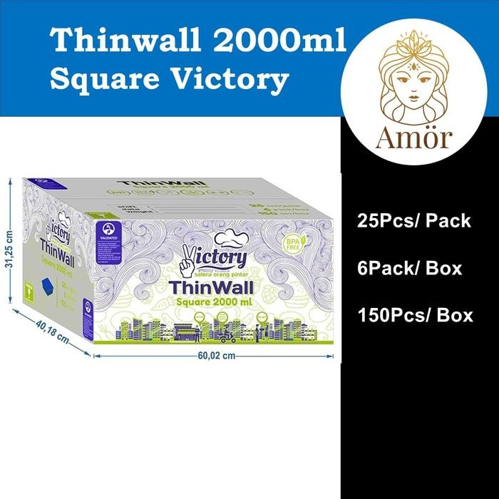 

[ 1 dus ] Thinwall square 2000ml kotak makan plastik persegi 2000 ml