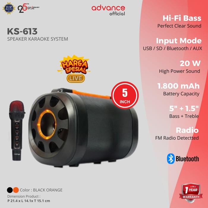 Pilihan- CodAdvance Ks-613 Speaker Bluetooth Portable With Mic Wireless Karaoke Recharger Usb