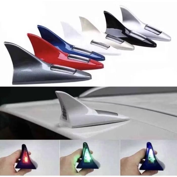 Ready antena mobil sirip hiu silver merah biru putih hitam abu LED solar panel variasi