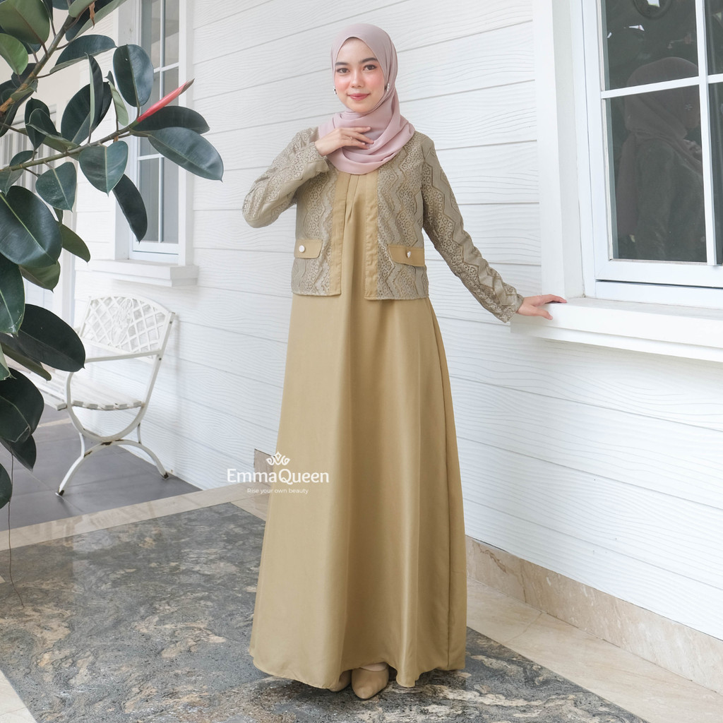 EmmaQueen - Dress Alya baju dewasa muslim Kondangan Simple Elegan Kondangan Katun Kombinasi Brukat