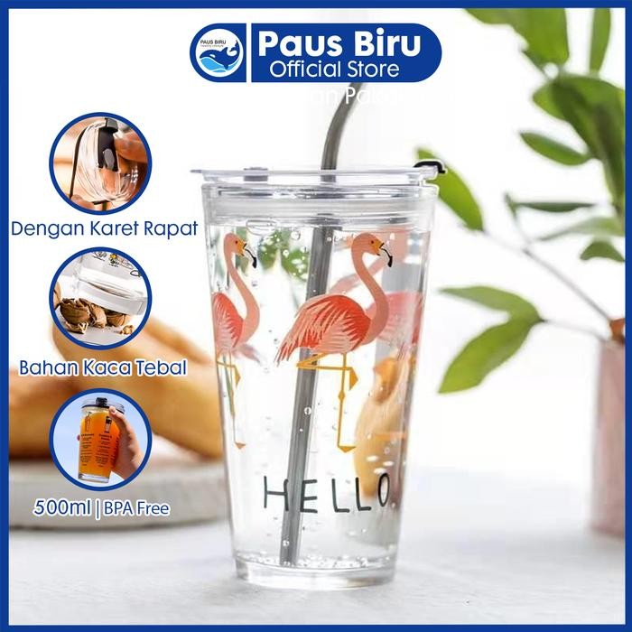 ORIGINAL Gelas Tumblr Kaca Bening Gelas Mug Gelas Kaca dengan Tutup Anti Bocor READY STOCK