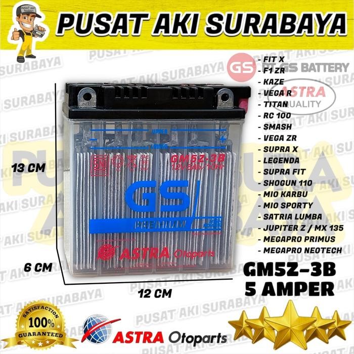 TERMURAH AKI GS ASTRA GM5Z - 3B ACCU BASAH MEGAPRO PRIMUS SATRIA 120 R