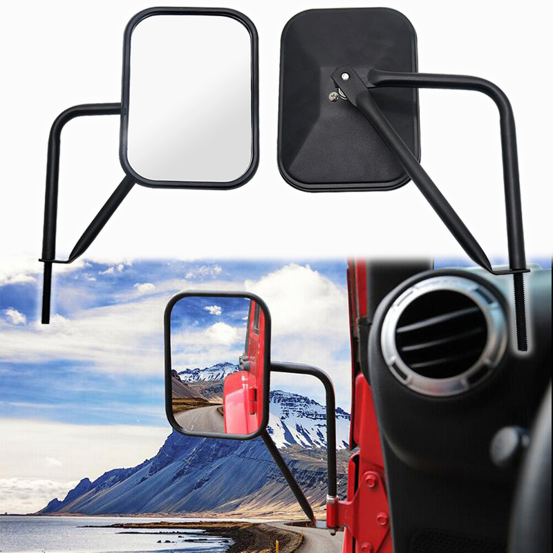 1 Pair Quick Release View Mirror Rectangular Black For Jeep Wrangler TJ JK 1997-2017