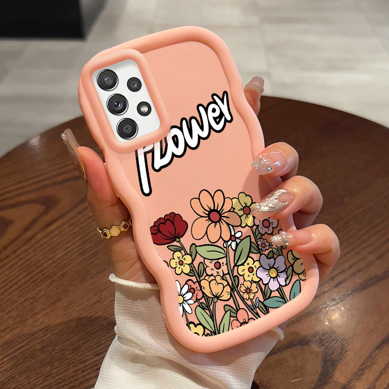 Casing HP Untuk Samsung A52 4G A52 5G A52s Case Bunga Kartun Handphone Cream Texture Wavy Edge Macar