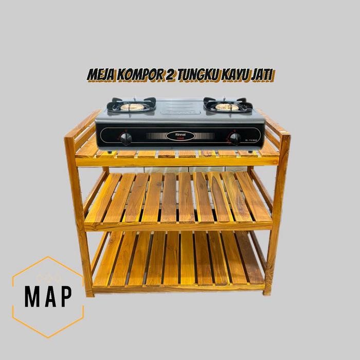 3j4e- Rak Kompor 2 Tungku 3 Tingkat Kayu Jati/Mahoni 07