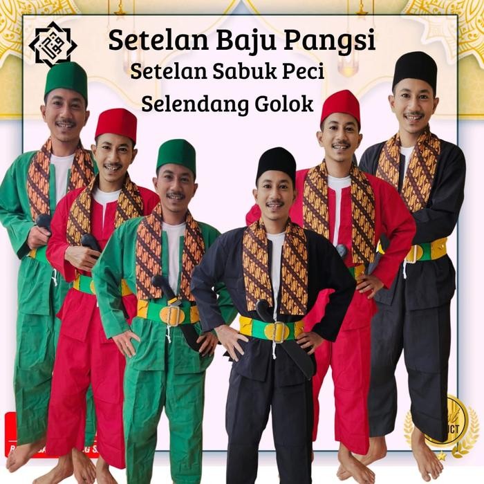 ASLI Baju Pangsi Betawi Pria Dewasa Lengkap Setelan Sabuk Peci Selendang GolokMainan Pakaian Adat