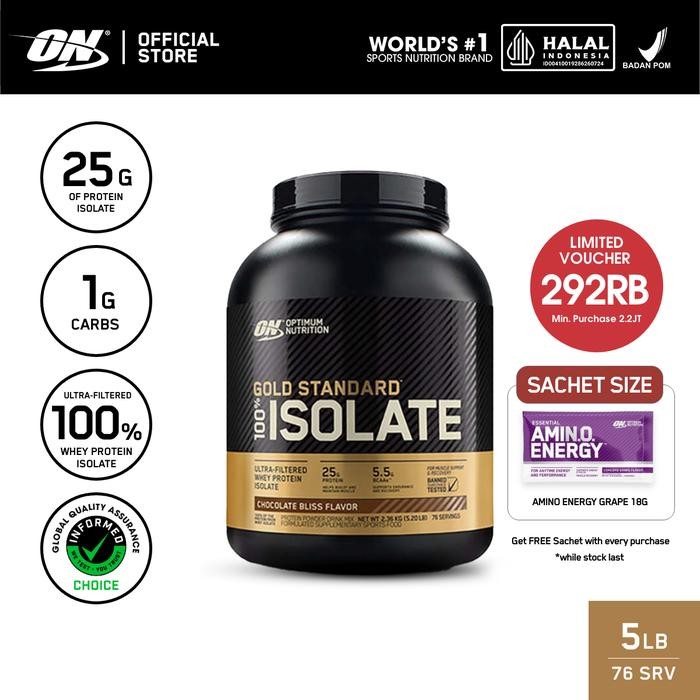 ORIGINAL  Optimum Nutrition Gold Standard 100% Isolate Protein 5 lbs + Amino Energy Sachet - Whey