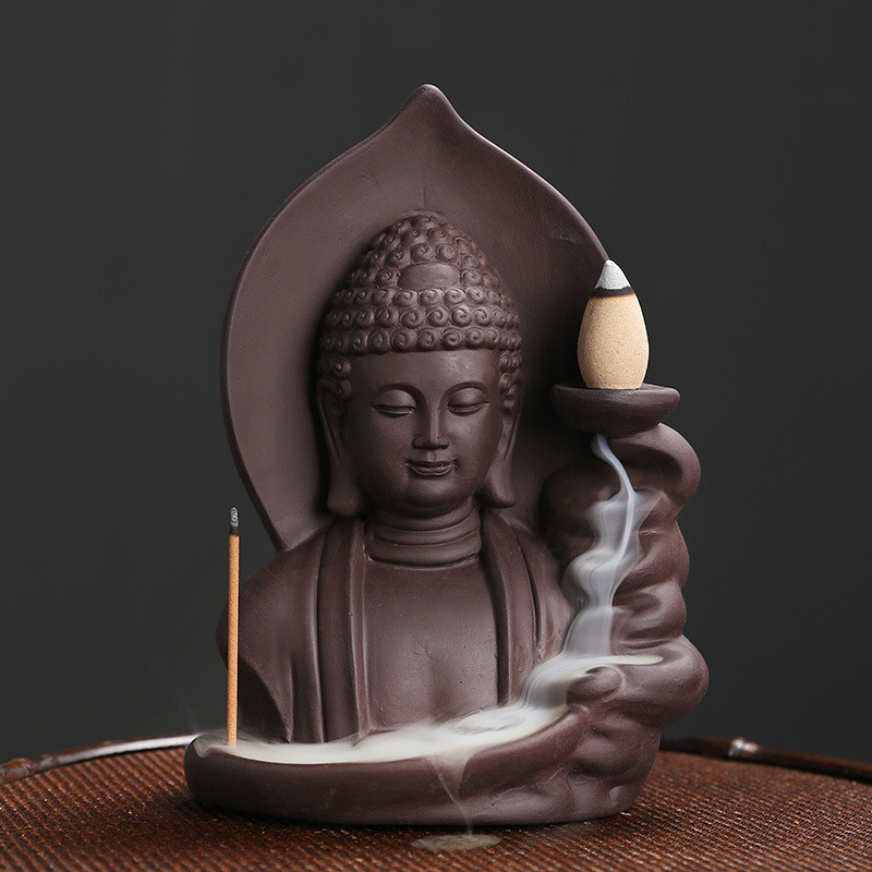 1pc Backflow Incense Burner Auspicious Clouds Buddha Purple Clay Backflow Incense Burner Incense Bur