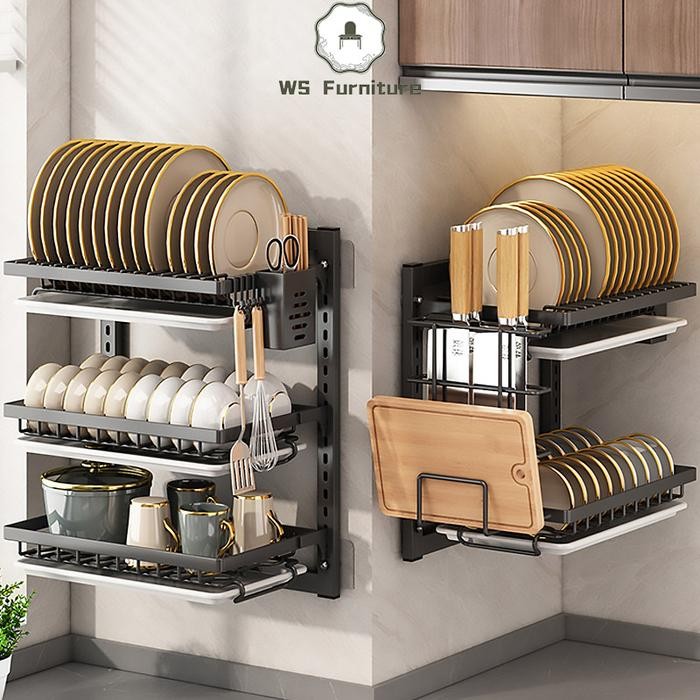 Rak Piring Gantung Rak Dapur Rak Dinding Rak Besi Anti Karat Rak Penyimpanan Mangkuk