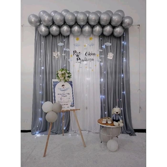 Dekorasi Backdrop Balon Chrome Syukuran Tasyakuran Aqiqah Anak Promo 